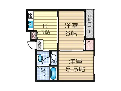 メゾンパシフィック三津屋(2DK/3階)の間取り写真