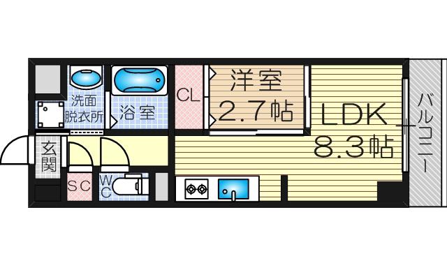 グランドステージ十三(1LDK/9階)の間取り写真