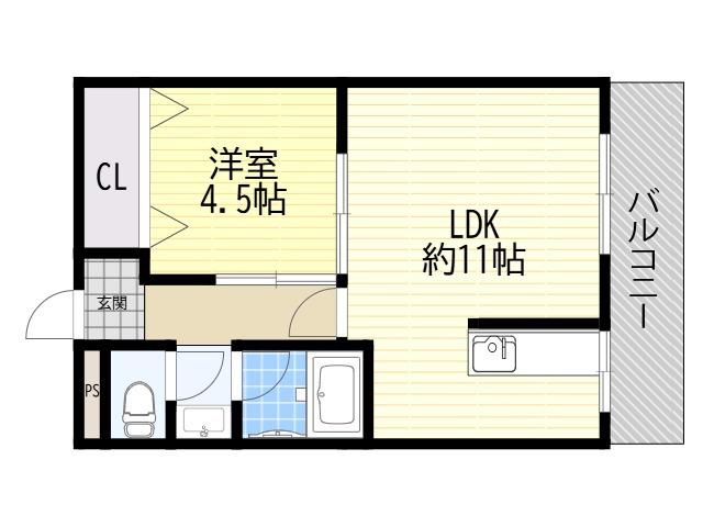 ウインドヒル三国(1LDK/3階)の間取り写真