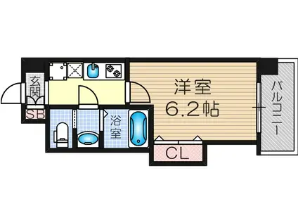 ラグゼ十三本町(1K/6階)の間取り写真