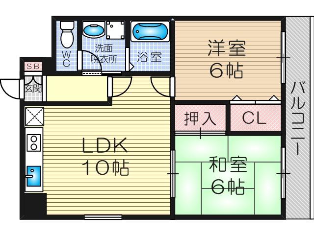 サンシャイン奥村(2LDK/3階)の間取り写真