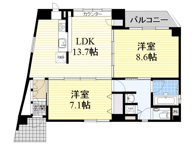 サザンウエスト(2LDK/3階)の間取り写真