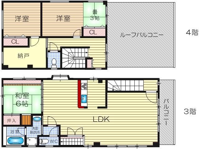 JR東海道・山陽本線 塚本駅 徒歩7分 4階建 築32年(3SLDK)の間取り写真