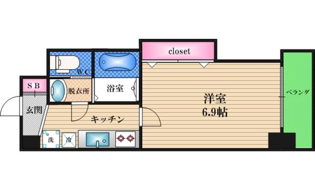 ラグゼ東三国3(1K/5階)の間取り写真