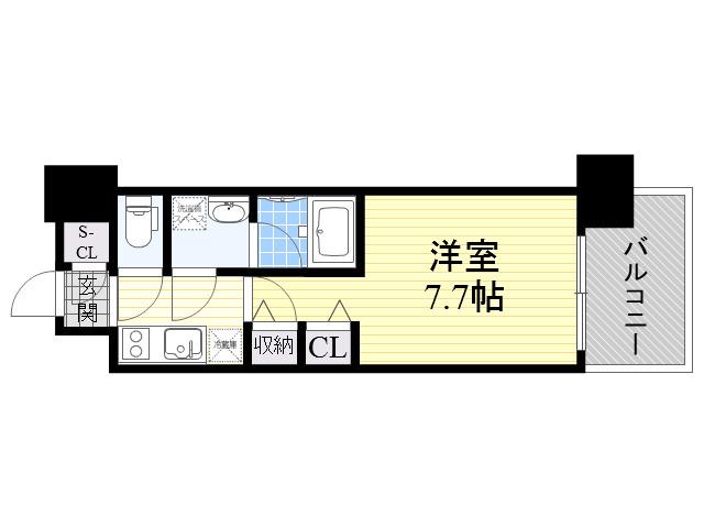 スプランディッド三国Ⅰ(1K/8階)の間取り写真