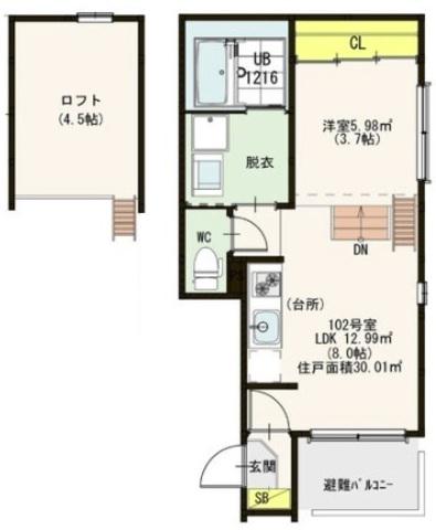 STAGE千船(1LDK/2階)の間取り写真