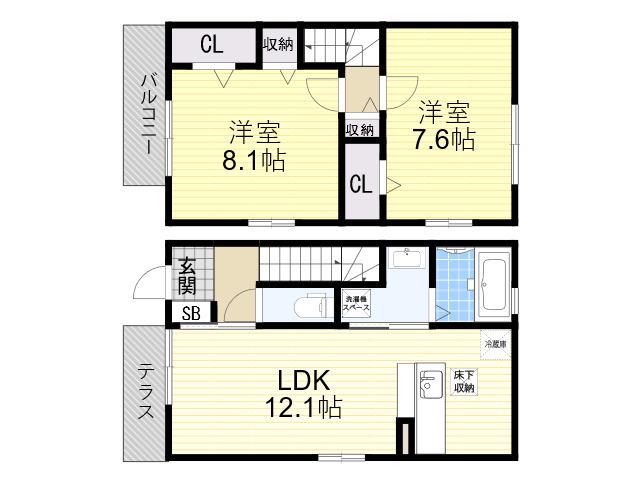 セジュール姫島3(2LDK/1階)の間取り写真