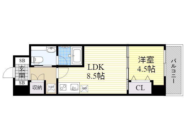 LA CASA新北野1(1LDK/6階)の間取り写真