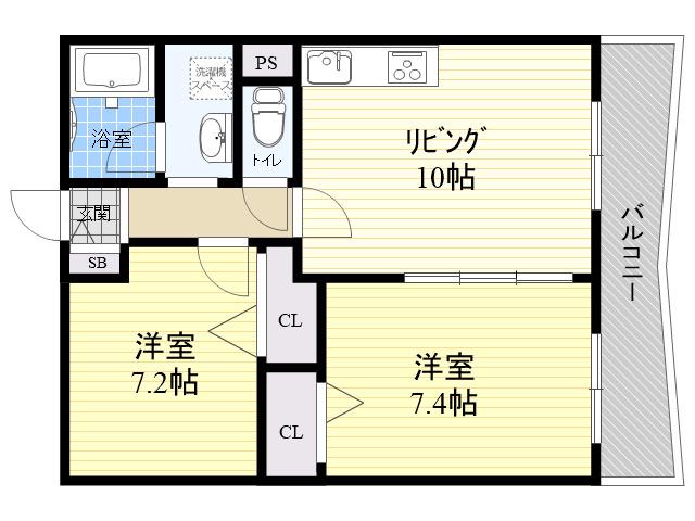 サントル・リヴァージュ参番館(2LDK/9階)の間取り写真
