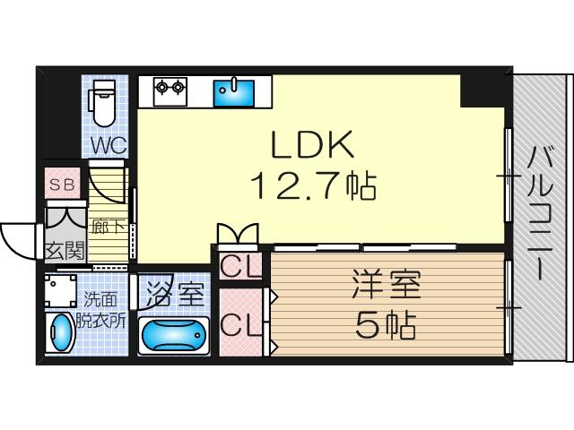 アウリィ大阪(1LDK/6階)の間取り写真