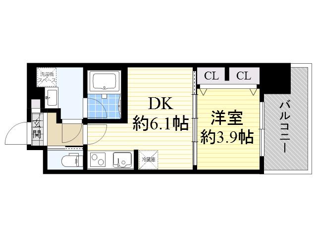 プレジオ十三(1DK/6階)の間取り写真