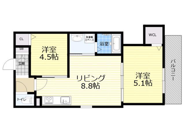 セレニティ田川2丁目(2LDK/2階)の間取り写真