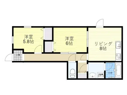 リヴィエール姫島(2DK/1階)の間取り写真