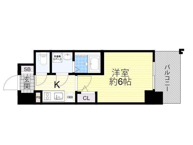 エスリード大阪プライムゲート(1K/2階)の間取り写真