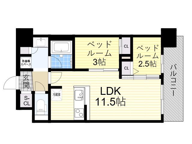 アーバングランデ新大阪(2LDK/2階)の間取り写真