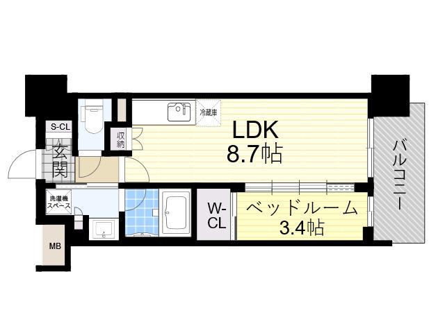 コンフォリア新大阪宮原Q(1LDK/14階)の間取り写真