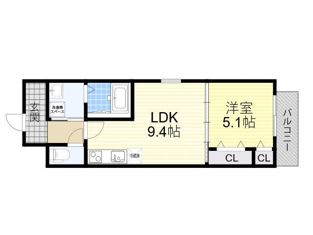 フジパレス出来島3番館(1LDK/2階)の間取り写真