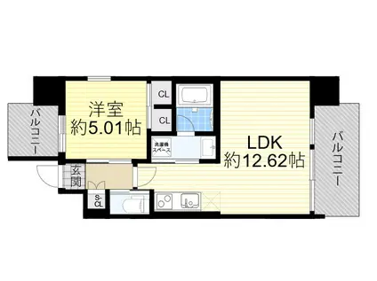 プレジオ三国EURO(1LDK/9階)の間取り写真