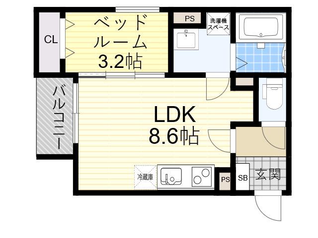 REGIES姫里(1LDK/1階)の間取り写真