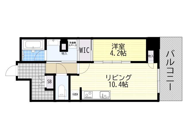 ジオタワー大阪十三(1LDK/4階)の間取り写真