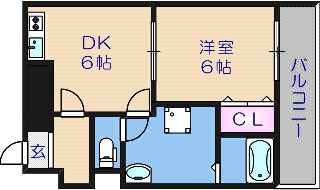 ジョイテル阿倍野(1DK/6階)の間取り写真