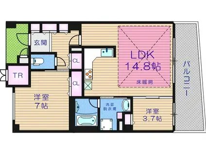 ロイヤルパークス桃坂(2LDK/6階)の間取り写真