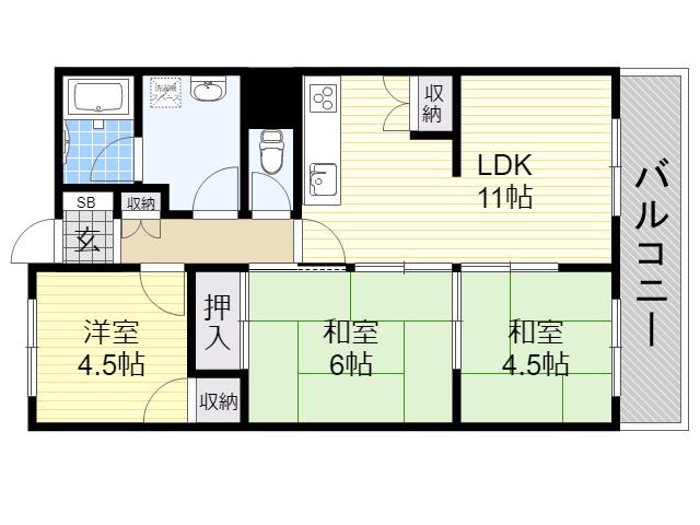 オクトハイツつくし(3LDK/3階)の間取り写真