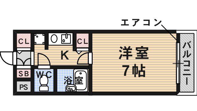 グランヴィ天王寺(1K/2階)の間取り写真
