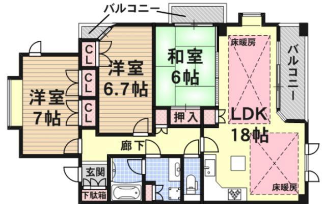 CITY SPIRE夕陽丘(3LDK/8階)の間取り写真