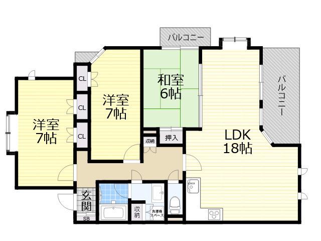 CITY SPIRE夕陽丘(3LDK/6階)の間取り写真
