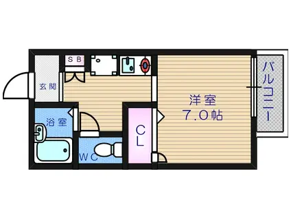 カームパティオ B(1K/1階)の間取り写真