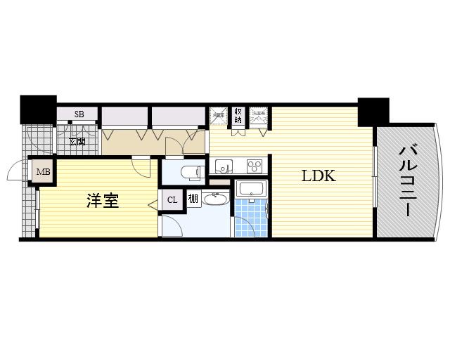 ノステルコート夕陽丘(1LDK/6階)の間取り写真