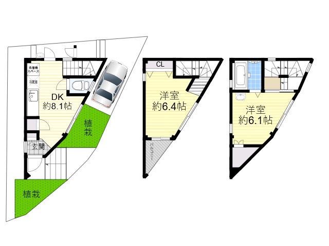 阪堺電気軌道阪堺線 聖天坂駅 徒歩5分 3階建 築19年(2DK)の間取り写真