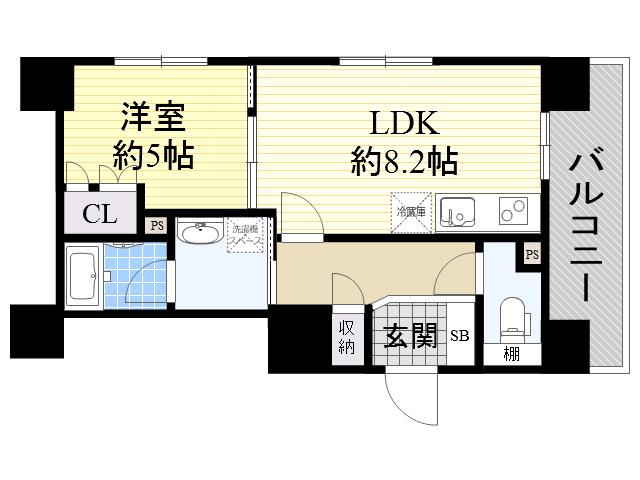 エル・セレーノ上本町レジデンス(1LDK/14階)の間取り写真