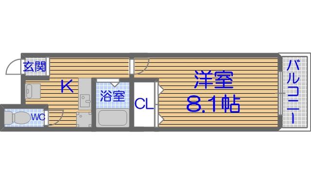 CITY SPIRE上本町(1K/2階)の間取り写真
