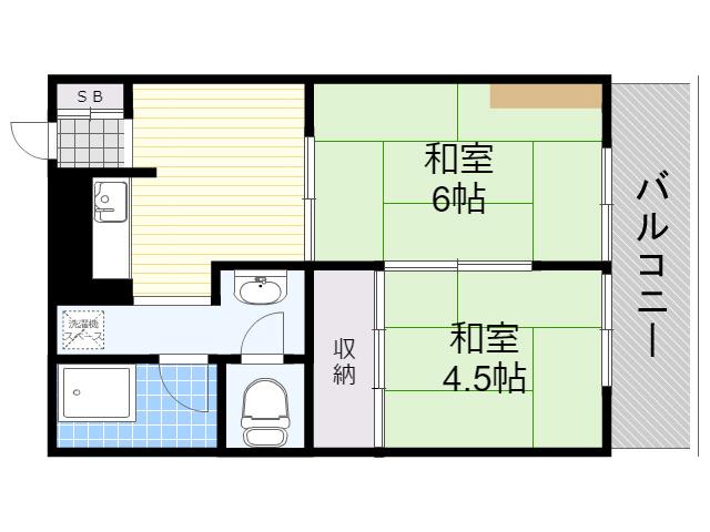吉盛ビル夕陽丘(2DK/2階)の間取り写真
