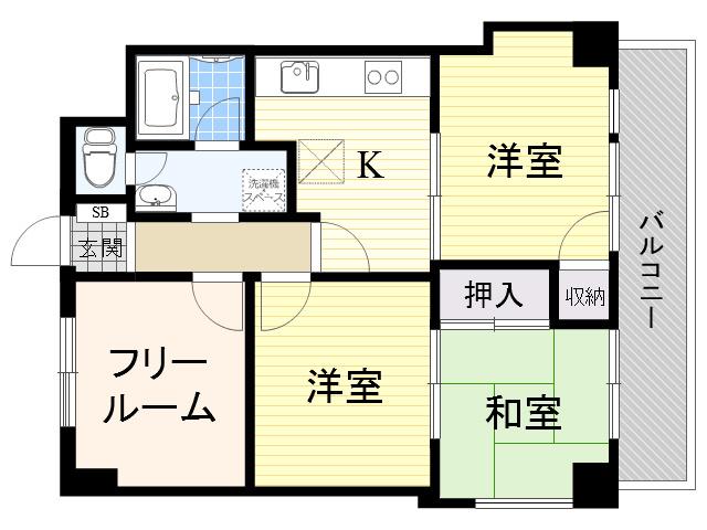 ライオンズマンション上本町第2(3SK/7階)の間取り写真