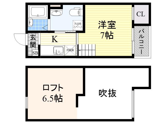 フローレス壱番館(1K/2階)の間取り写真