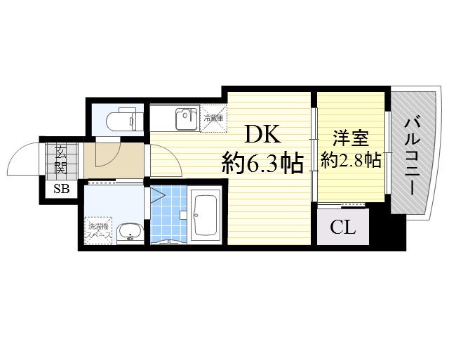セレニテ夕陽丘EST(1DK/4階)の間取り写真