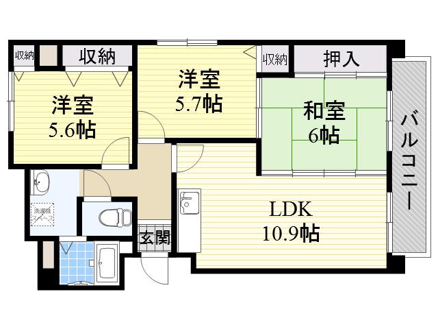 エルスト東住吉(3LDK/1階)の間取り写真
