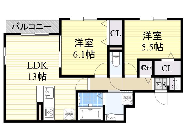 スリーズM(2LDK/2階)の間取り写真