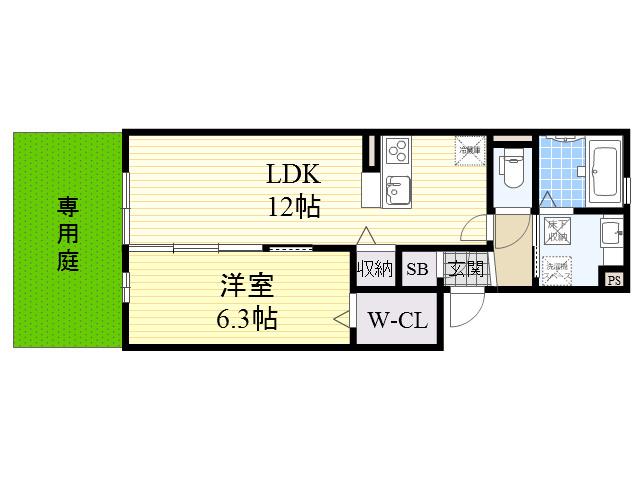 D-ROOMFUJI(1LDK/1階)の間取り写真