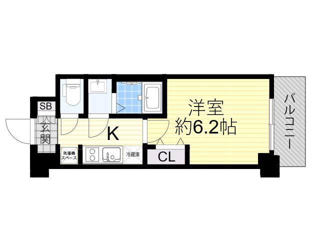 プレサンス上町台夕陽丘(1K/1階)の間取り写真