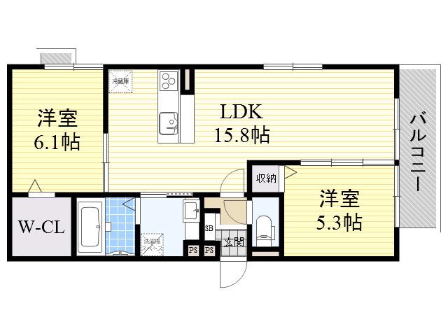フリージア天王寺(2LDK/3階)の間取り写真