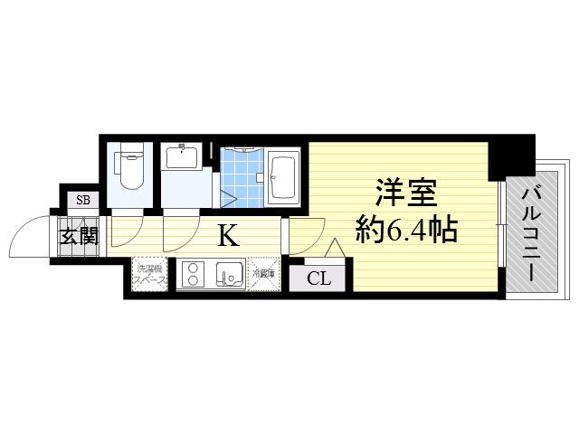 プレサンス上町台筆ケ崎サウス(1K/5階)の間取り写真