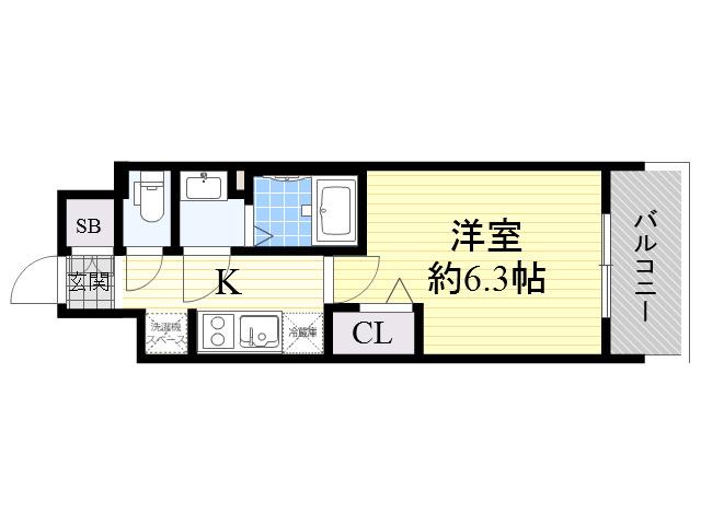 プレサンス上町台筆ケ崎ノース(1K/8階)の間取り写真