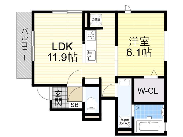 ダンデライオン(1LDK/1階)の間取り写真