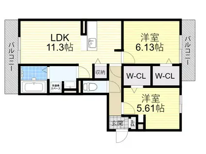 SINFARIAYUZATO A棟(2LDK/3階)の間取り写真
