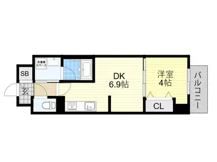 マリーベル長居公園(1DK/4階)の間取り写真