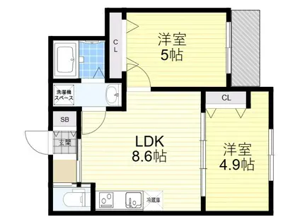セレニティ加美南A棟(2LDK/1階)の間取り写真